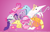 Size: 1000x649 | Tagged: safe, artist:michaeljlarson, derpibooru import, edit, applejack, fluttershy, pinkie pie, princess celestia, rainbow dash, rarity, twilight sparkle, shrimp, flower, gradient background, logo, logo edit, mane six, my little x, species swap, wat