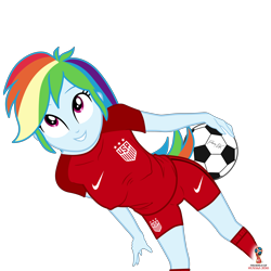 Size: 7680x7680 | Tagged: safe, artist:efk-san, derpibooru import, rainbow dash, equestria girls, absurd resolution, ball, clothes, simple background, smiling, solo, sports shorts, transparent background, uniform, united states, world cup 2018