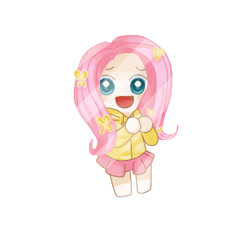 Size: 325x293 | Tagged: safe, artist:mori, fluttershy, human, chibi, clothes, hoodie, humanized, pixiv, solo