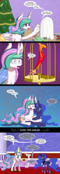 Size: 750x2182 | Tagged: safe, artist:deusexequus, philomena, princess celestia, princess luna, alicorn, pony, chest fluff, comic, ear fluff, female, hearth's warming, hug, immortality blues, implied death, levitation, magic, mare, present, prone, telekinesis