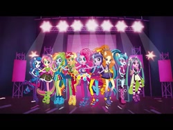 Size: 1024x768 | Tagged: safe, derpibooru import, screencap, adagio dazzle, applejack, aria blaze, fluttershy, pinkie pie, rainbow dash, rarity, sonata dusk, twilight sparkle, equestria girls, rainbow rocks, commercial, hasbro gaming, mane six, ponied up, rainbow rocks (commercial), the dazzlings, the rainbooms, wtf