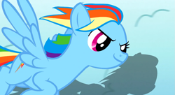 Size: 1099x597 | Tagged: safe, derpibooru import, screencap, rainbow dash, pegasus, pony, sonic rainboom (episode), flying, solo