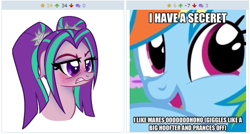 Size: 513x274 | Tagged: safe, derpibooru import, aria blaze, rainbow dash, pegasus, pony, derpibooru, exploitable meme, female, juxtaposition, juxtaposition win, lesbian, meme, meta