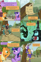 Size: 730x1095 | Tagged: safe, artist:omgmax, applejack, twilight sparkle, earth pony, pony, apple, applebucking, banana, bucking, crossover, league of legends, rammus, rengar, soraka, thresh