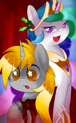 Size: 400x640 | Tagged: safe, artist:goldnretriever, princess celestia, oc, alicorn, pony, heart eyes, starry eyes, wingding eyes