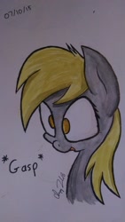 Size: 1024x1811 | Tagged: safe, artist:chrispy248, derpy hooves, pegasus, pony, female, gasp, mare, solo, traditional art