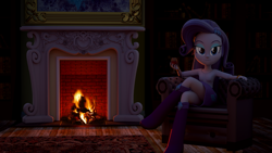 Size: 1920x1080 | Tagged: safe, alternate version, artist:3d thread, artist:creatorofpony, edit, rarity, equestria girls, /mlp/, 3d, 3d model, alcohol, armchair, beautiful, beautiful eyes, beautiful hair, bedroom eyes, blender, blue eyes, boots, bracelet, carpet, chair, clothes, crossed legs, cute, eyeshadow, fire, fireplace, glass, jewelry, looking at you, makeup, purple hair, raribetes, relaxing, shirt, sitting, skirt, smiling, solo, wine, wine glass, woman