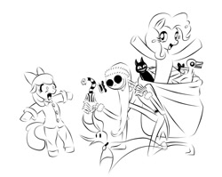 Size: 1003x797 | Tagged: safe, artist:crimson-danger, apple bloom, pinkie pie, earth pony, pony, christmas, jack skellington, monochrome