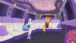Size: 1920x1080 | Tagged: safe, screencap, rarity, sunset shimmer, better together, driving miss shimmer, driving miss shimmer: rarity, equestria girls, geode of empathy, geode of shielding, limousine, magical geodes