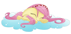 Size: 1500x727 | Tagged: safe, artist:blackfreya, fluttershy, pegasus, pony, chibi, cloud, headband, simple background, solo, transparent background