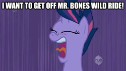 Size: 625x352 | Tagged: safe, derpibooru import, edit, edited screencap, screencap, twilight sparkle, friendship is magic, caption, hilarious in hindsight, hub logo, hubble, image macro, mr. bones' wild ride, rollercoaster tycoon, rollercoaster tycoon 2, screaming, solo, text, the hub, the ride never ends, tongue out, yelling