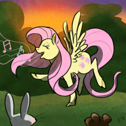 Size: 500x500 | Tagged: safe, artist:twilidramon, fluttershy, mouse, pegasus, pony, rabbit, singing, solo