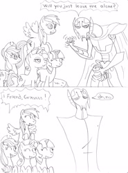 Size: 2264x3056 | Tagged: safe, artist:avispaneitor, derpibooru import, applejack, rainbow dash, rarity, twilight sparkle, cyborg, earth pony, pegasus, pony, unicorn, crossover, general, general grievous, grievous, kaleesh, monochrome, star wars