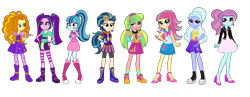 Size: 3700x1440 | Tagged: safe, artist:mixiepie, adagio dazzle, aria blaze, indigo zap, lemon zest, sonata dusk, sour sweet, sugarcoat, sunny flare, equestria girls, alternate universe, clothes, shadow five, simple background, the dazzlings, transparent background