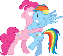 Size: 5610x5000 | Tagged: safe, artist:plsim, derpibooru import, pinkie pie, rainbow dash, earth pony, pegasus, pony, absurd resolution, glomp, hug, simple background, transparent background, vector