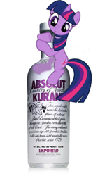 Size: 404x721 | Tagged: safe, derpibooru import, twilight sparkle, absolut vodka, alcohol, booze, solo, this will end in tears, vodka