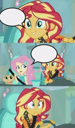 Size: 1280x2168 | Tagged: safe, edit, edited screencap, screencap, fluttershy, sunset shimmer, cat, better together, driving miss shimmer, driving miss shimmer: fluttershy, equestria girls, car, exploitable meme, faic, meme, speech bubble, template