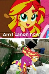 Size: 981x1472 | Tagged: safe, sunset shimmer, equestria girls, abuse, barefoot, clothes, drama, drama bait, feet, op is a cuck, op is trying to start shit, pajamas, shimmerbuse, sunset shimmer's trash can, trash