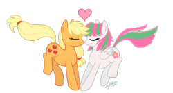 Size: 726x388 | Tagged: safe, artist:angelicmodivation, applejack, blossomforth, earth pony, pony, female, lesbian, shipping