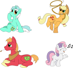 Size: 2000x1867 | Tagged: safe, artist:koopakrazy85, applejack, big macintosh, lyra heartstrings, sweetie belle, earth pony, pony, male, stallion