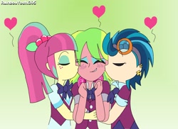 Size: 2818x2049 | Tagged: safe, artist:rainbowyoshi305, indigo zap, lemon zest, sour sweet, equestria girls, clothes, crystal prep academy uniform, female, kissing, lemonsweet, lemonsweetzap, lemonzap, lesbian, school uniform, shipping