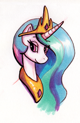 Size: 521x800 | Tagged: safe, artist:truespawnling, princess celestia, alicorn, pony, bust, portrait, solo, traditional art