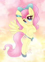 Size: 950x1300 | Tagged: safe, artist:joakaha, fluttershy, pegasus, pony, alternate hairstyle, ballet, bipedal, bow, clothes, dancing, shoes, solo