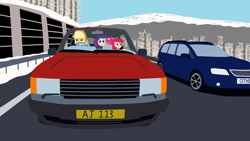 Size: 1920x1080 | Tagged: safe, artist:garretthegarret, apple bloom, applejack, rarity, equestria girls, car, driving, human coloration, land rover, land rover range rover