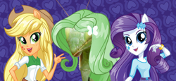 Size: 489x224 | Tagged: safe, applejack, fluttershy, rarity, mantis, equestria girls, mantishy, pun, species swap, wat