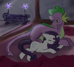 Size: 724x658 | Tagged: safe, artist:slytherinakatsuki, rarity, spike, dragon, pony, unicorn, female, male, pregnant, shipping, sleeping, sparity, straight