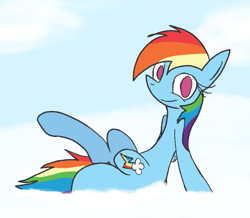 Size: 863x751 | Tagged: safe, artist:mr. rottson, derpibooru import, rainbow dash, pegasus, pony, backwards cutie mark, sitting, solo