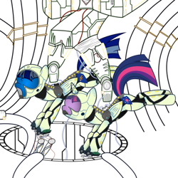 Size: 500x500 | Tagged: safe, artist:csillaghullo, derpibooru import, twilight sparkle, twilight sparkle (alicorn), oc, alicorn, pegasus, pony, crossover, female, jaeger, mare, neural handshake, pacific rim, wip