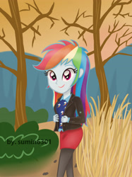 Size: 3200x4267 | Tagged: safe, artist:sumin6301, derpibooru import, rainbow dash, equestria girls, beautiful, clothes, cute, dashabetes, female, jacket, lipstick, pantyhose, skirt, solo