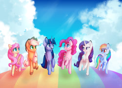 Size: 1280x921 | Tagged: safe, artist:crystalleye, derpibooru import, applejack, fluttershy, pinkie pie, rainbow dash, rarity, twilight sparkle, twilight sparkle (alicorn), alicorn, earth pony, pegasus, pony, unicorn, all bottled up, best friends until the end of time, female, mane six, mare, scene interpretation