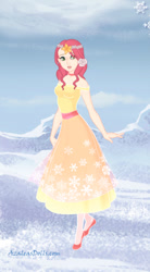 Size: 370x670 | Tagged: safe, artist:crystalstoneglow, fluttershy, human, clothes, dress, flower, flower in hair, humanized, solo