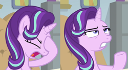 Size: 1978x1080 | Tagged: safe, edit, edited screencap, screencap, starlight glimmer, pony, unicorn, the end in friend, annoyed, disgusted, facehoof, facepalm, female, frustrated, gritted teeth, mare, narrowed eyes, reaction image, starlight's office