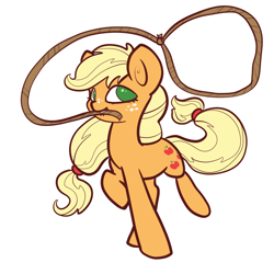 Size: 900x900 | Tagged: safe, artist:otterlore, applejack, earth pony, pony, cute, lasso, mouth hold, request, rope, simple background, solo, white background