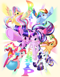 Size: 1500x1900 | Tagged: safe, artist:phoenixperegrine, applejack, fluttershy, pinkie pie, rainbow dash, rarity, starlight glimmer, twilight sparkle, twilight sparkle (alicorn), alicorn, earth pony, pegasus, pony, unicorn, female, friends, mane six, mare, rainbow power, rainbow power-ified, simple background, transparent background