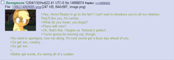 Size: 702x241 | Tagged: safe, applejack, earth pony, pony, /mlp/, 4chan, anon in equestria, feels, greentext, rejection is magic, text