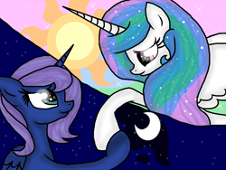 Size: 4000x3000 | Tagged: safe, artist:nightmare-serenade33, princess celestia, princess luna, alicorn, pony, s1 luna, sisters