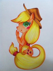 Size: 968x1296 | Tagged: safe, artist:airyu, applejack, earth pony, pony, female, mare, solo, traditional art