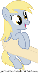 Size: 3361x6500 | Tagged: safe, artist:justisanimation, derpy hooves, human, pony, cute, derpabetes, hand, holding a pony, justis holds a pony, offscreen character, simple background, solo, transparent background, vector