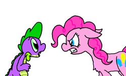 Size: 854x512 | Tagged: safe, artist:ask-labstarters, pinkie pie, spike, dragon, earth pony, pony, party of one, abuse, angry, sad, scene interpretation, spike-daily, spikeabuse