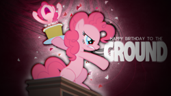 Size: 1920x1080 | Tagged: safe, artist:cr4zyppl, artist:ericfortney, artist:midnite99, edit, pinkie pie, earth pony, pony, angry, cake, confetti, dresser, solo, the lonely island, threw it on the ground (the lonely island), vector, wallpaper, wallpaper edit