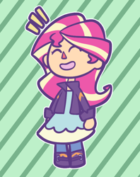 Size: 624x788 | Tagged: safe, artist:typhwosion, sunset shimmer, equestria girls, animal crossing, crossover, cute, laughing, shimmerbetes, smiling, solo