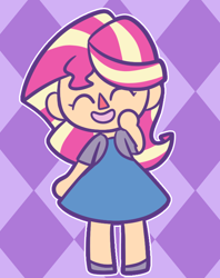 Size: 624x788 | Tagged: safe, artist:typhwosion, sunset shimmer, equestria girls, animal crossing, crossover, cute, eyes closed, shimmerbetes, smiling, solo