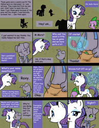 Size: 1836x2376 | Tagged: safe, artist:imadrawings, artist:kianamai, rarity, spike, oc, oc:roxy, diamond dog, dragon, pony, unicorn, comic:a dog named roxy, colored, comic, engrish, generosity