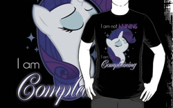 Size: 556x350 | Tagged: safe, artist:anjila, rarity, pony, unicorn, clothes, merchandise, redbubble, solo, t-shirt, text