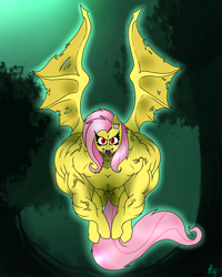 Size: 1000x1250 | Tagged: safe, artist:sovereignbooty, fluttershy, flutterbat, flutterbathulk, flutterhulk, muscles, muscleshy