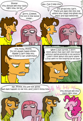 Size: 550x799 | Tagged: safe, artist:foudubulbe, cheese sandwich, pinkie pie, earth pony, pony, cheesamena, comic, floppy ears, frown, glare, gritted teeth, grumpy, happy, laughing, open mouth, pinkamena diane pie, sad, smiling